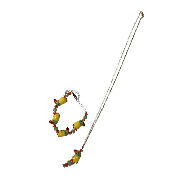 Colorful Parrot Necklace & Bracelet Set With Glass Beads - Picture 3 of 10
